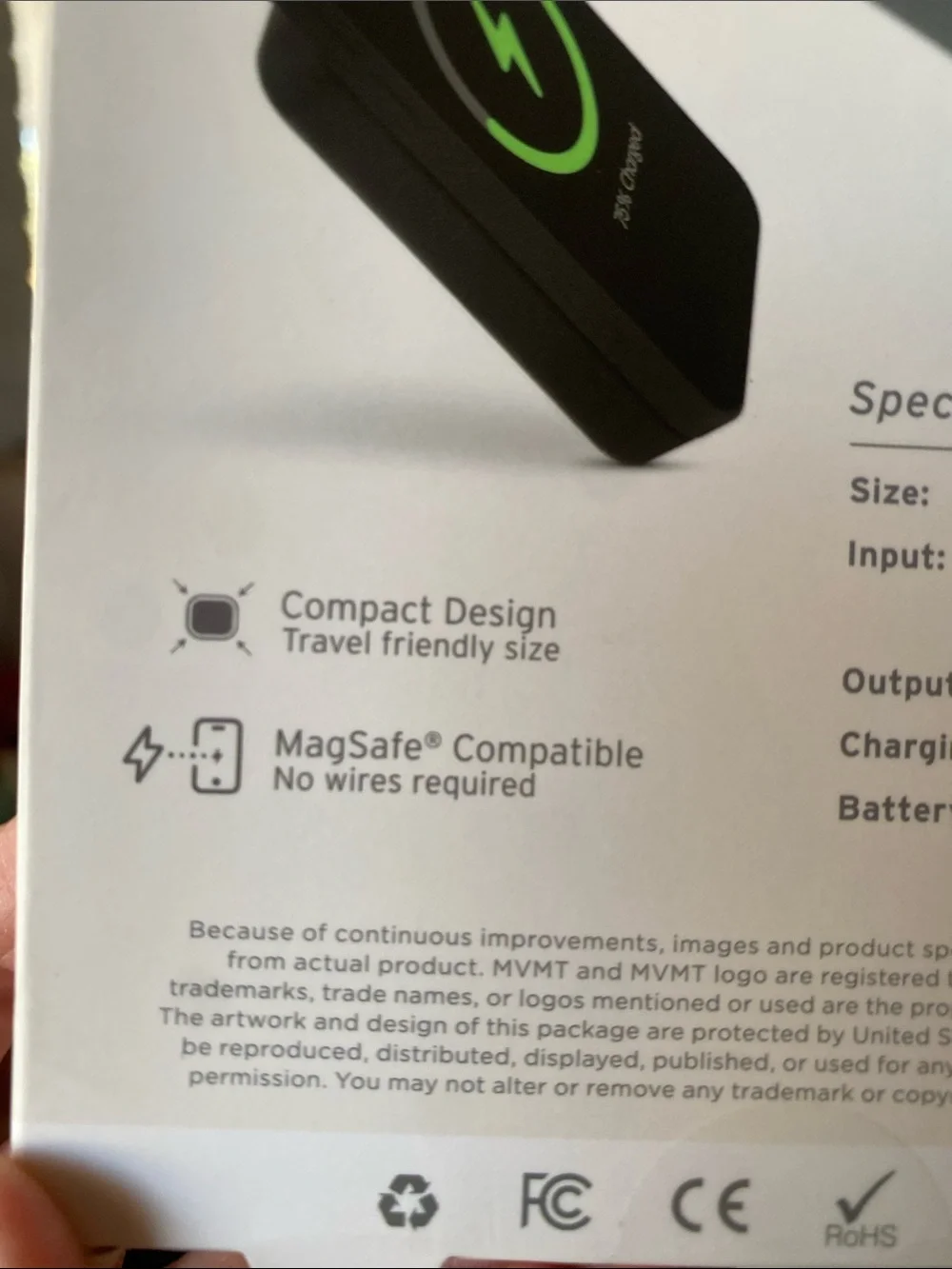 MVMT Black Magnetic Wireless Power Bank with Ring Pad
